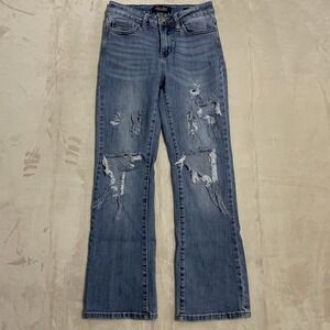 Judy Blue Jeans Womens Size 27 Short Bootcut Stretch Distressed Blue Denim
